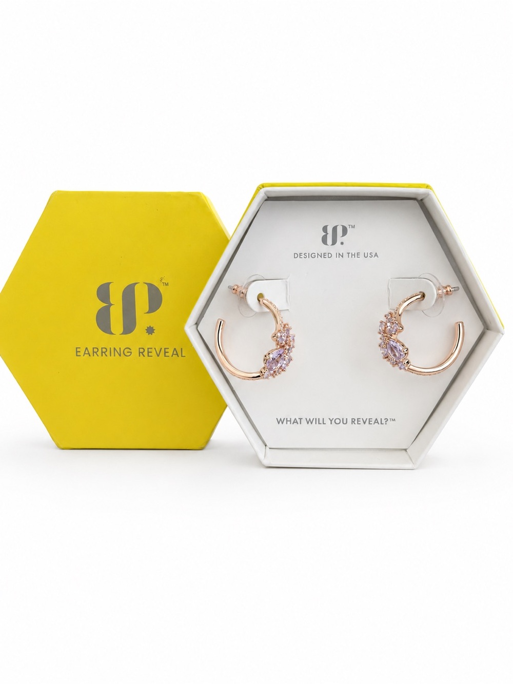 Bomb Party -EARRING REVEAL- Lavender Cubic Z Rose Gold Earring Hoop